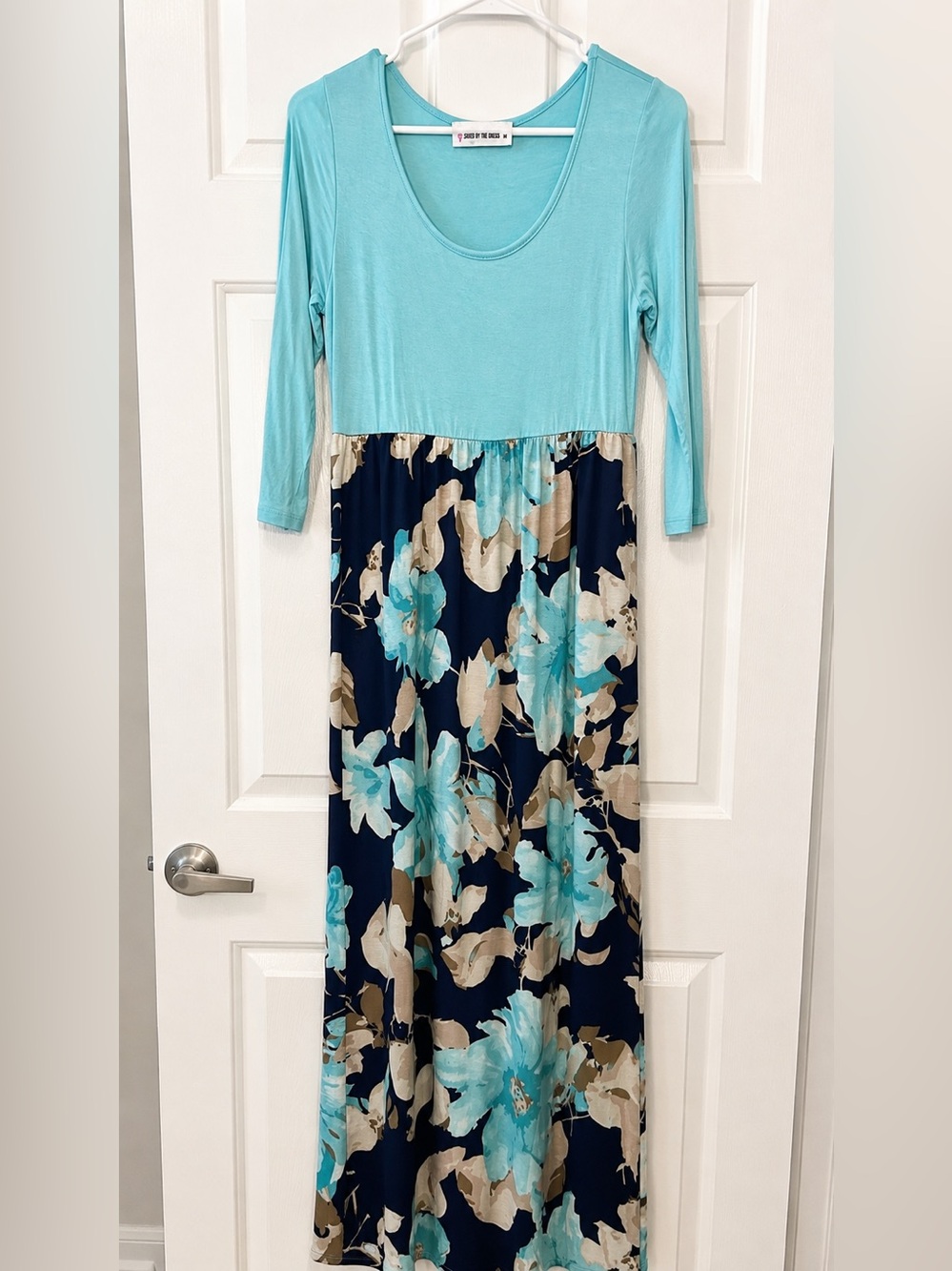 Saved by the Dress Navy Mint Floral Maxi Dress 3/4 Sleeve M